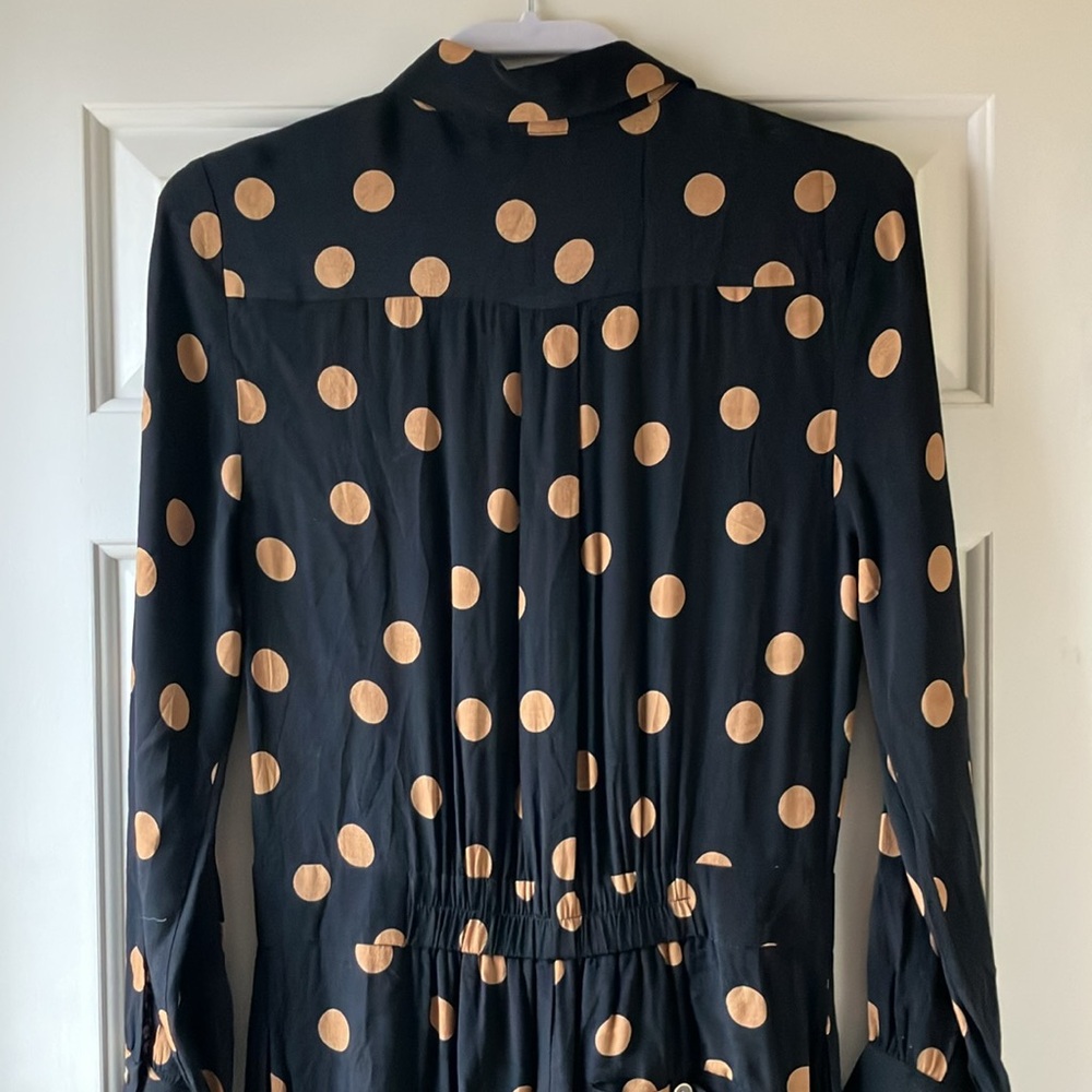 Anthropologie Loveland Wide-Leg Jumpsuit Polka Dots Black/Tan Size 4 - Picture 13 of 16